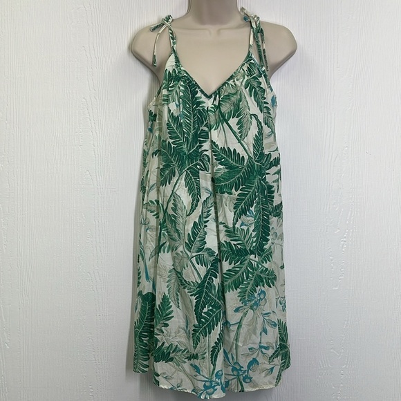 H&M - NWT Palm Leaves Floral White Spaghetti Strap Tie Back Dress Size XS - Picture 2 of 10
